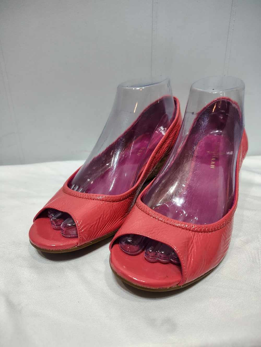 Cole Haan Air Tali OT Wedge Shoe Coral Pink size 7 1/2 Patent Leather Office - Picture 6 of 8